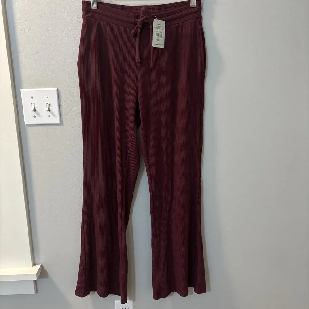 Tommy John Women’s Brushed Rib Wide Leg Lounge Pants Soft Port Royale Maroon SM